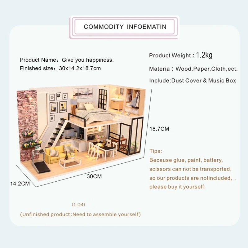 Doll House Furniture Miniature Dollhouse DIY Miniature House Room Box Theatre Toys for Children Casa DIY Dollhouse M38