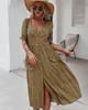 Summer Dress 2022 Casual V-neck Polka Dot Print Women Dress High Waist Short Sleeve Button Holiday Loose Cozy Midi Dresses ► Photo 2/6