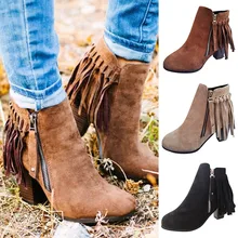 Женские ботинки женские модные однотонные полусапожки на молнии с бахромой в стиле ретро повседневная обувь Женская Осенняя обувь из искусственной кожи размера плюс M50