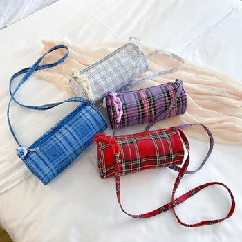 

Plaid Pillow Pattern Bags 2020Summer Fashion Crossbody Shoulder Messenger Bag for Women Canvas Female Casual Lady Bucket Handbag