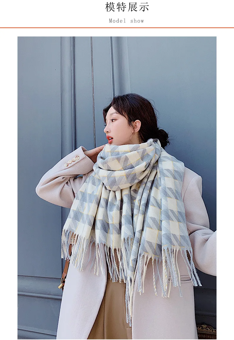 Женский кашемировый шарф из искусственного кашемира, Модный зимний двухсторонний шарф с трехмерным принтом «гусиная лапка», Роскошное дизайнерское одеяло