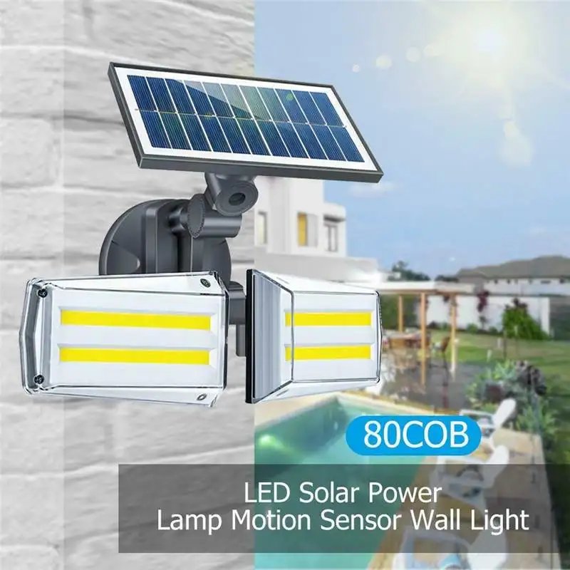 

12W Adjustable Dual Head 80 COB Solar Wall Light Outdoor LED Radar Sensor Waterproof Security Landscape Lamp