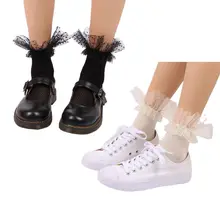 Японские милые хлопковые носки в стиле Лолиты, звездное небо, в горошек, с оборками, сетчатый верх, дышащие, для женщин, девочек, студенческие Чулочные изделия