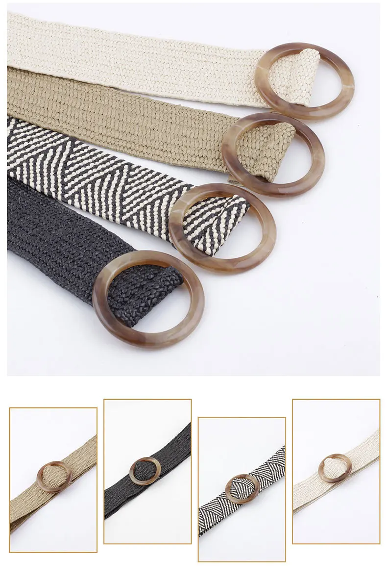 New style pp grass woven belt men's and women's-style leather belt Women's Round buckle fashion casual decorative versatile pant