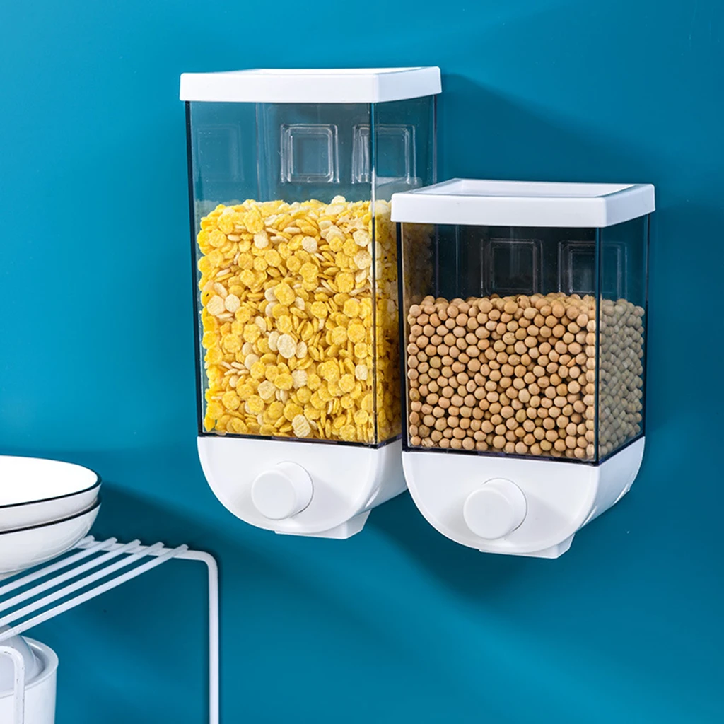 Wall mounted Dry Food Storage Container Dispenser for Nuts, Cereal, Grain, Beans