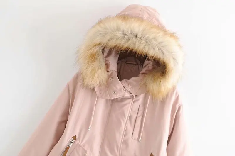

2018 Autumn And Winter New Style Solid Color Hem Drawstring Fur Collar Hooded Cotton-padded Clothes Women's D1712