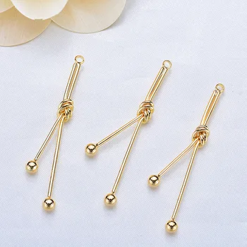 

2PCS 5x49MM 24K Gold Color Plated Brass Line Knot Charm Pendant for DIY Jewelry Making Findings Accessories