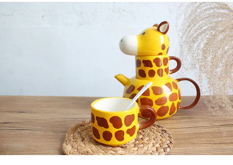 Креативный Многофункциональный чайный горшок в виде животного, фарфоровый керамический кофейный набор с жирафом, чайный горшок(1 чайник, 2 чайные чашки