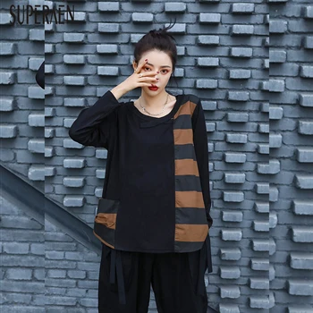 

SuperAen Long-sleeved T-shirt Women Europe Pluz Size 2020 Spring New Ladies T Shirts Cotton Fashion Casual Tops Female
