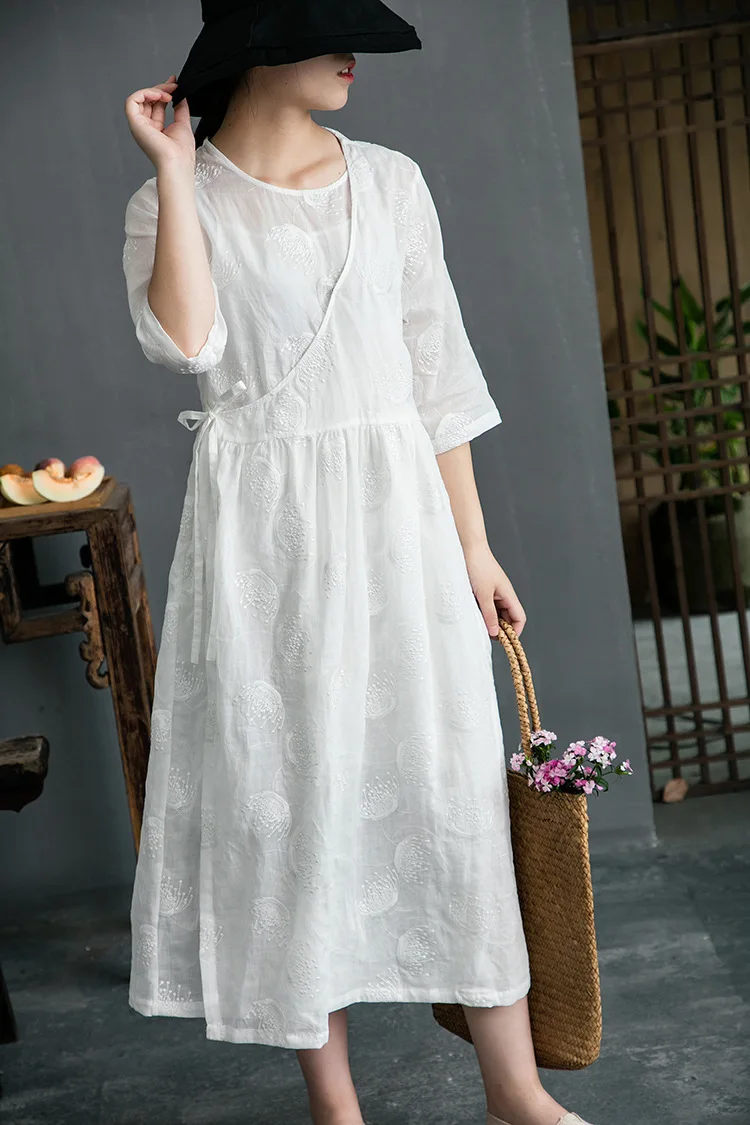 Дизайнерский Костюм-платье из хлопка с вышивкой Easy Sen Woman Literature dress 80607
