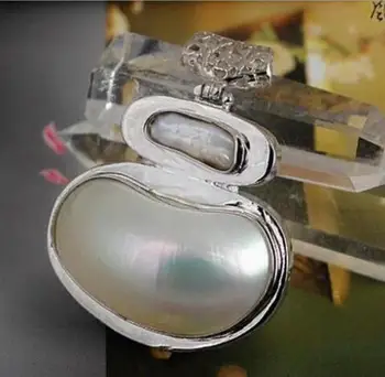 

Free Shipping Rare 45MM Huge Genuine Natural White Pearl & Shell Silver Pendants Necklace