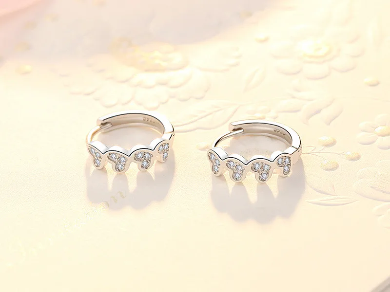 Shining Zircon Heart Design Hoop Earrings Female Jewelry Charm Silver 925 Women Earring Accessories Girls Princess Birthday Gift