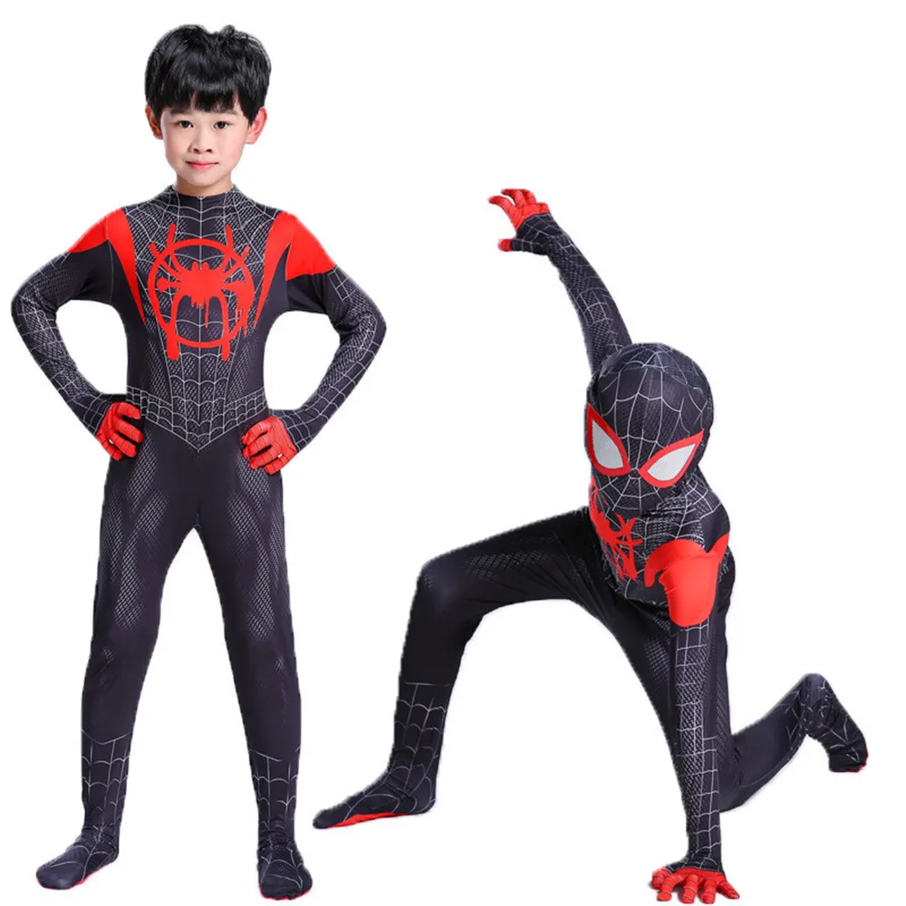 Для взрослых и детей с человеком-пауком в Spider-текстами и сюжетами из миль Моралес костюм зентай для косплея «Человек-паук», спортивный костюм