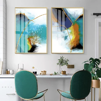 

Modern Abstract Gold Blue Marble Wall Art Canvas Painting Picture Gallery Posters and Prints for Living Room Interior Home Decor