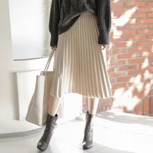 Allyzozo женские осенние зимние вязаные юбки с высокой талией, хлопковые Теплые юбки, Офисная уличная одежда с рюшами, черная одежда