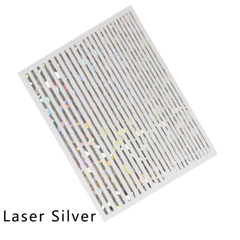Laser Silver 12 цветов для дизайна ногтей, лазерные флуоресцентные металлические самоклеющиеся многолинейные ленты с узорами, наклейки на ленты, декоративные наклейки для маникюра - Цвет: Laser Silver