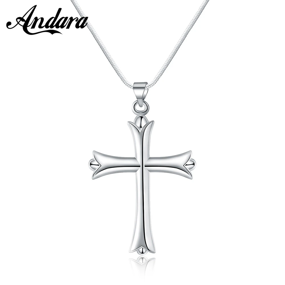 925 Sterling Silver Necklace Simple Fashion Cross Pendant Necklace Silver Chain For Women & Men Jewelry Gifts