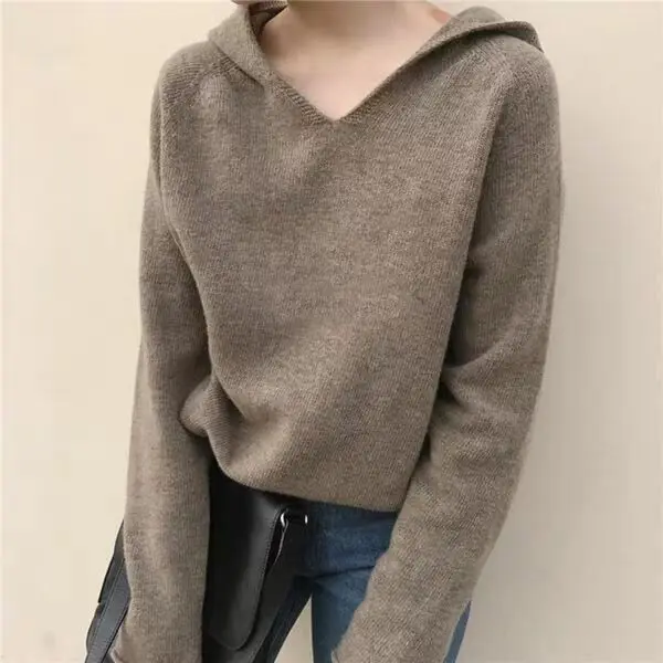 

Winter Women Hooded Cashmere Sweaters 2020 Fashion Loose Pullovers Korean Chic Loose Long-sleeved Knitted Jumpers Female Tops