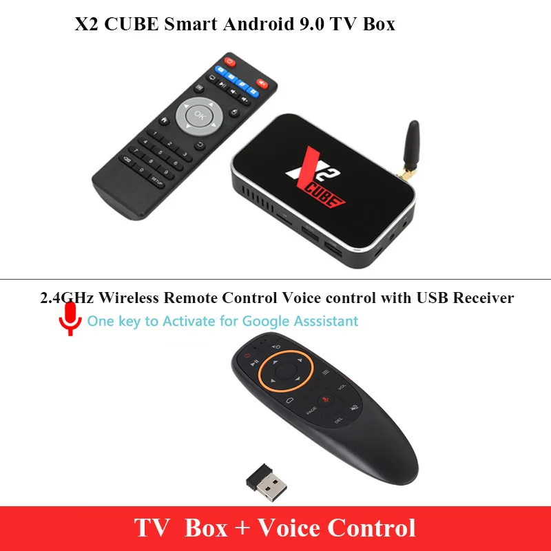 add voice control X2 cube Smart tv Box Android 9,0 UHD 4K медиаплеер 2GB LPDDR4 16GB 2,4G/5G WiFi 1000M LAN телеприставка с ИК-пультом дистанционного управления - Цвет: add voice control