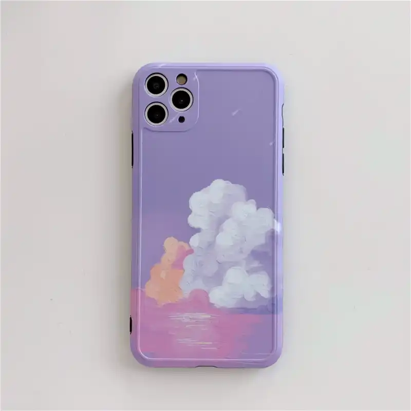 Retro Art Oil Painting Purple Clouds Phone Case For Iphone 11 Pro Max X Xr Xs Max 7 8 Plus Se Cases Soft Silicone Cover Phone Case Covers Aliexpress