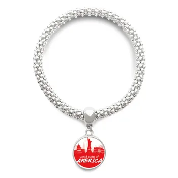 

Red Silhouette Landmark America USA Sliver Bracelet Round Pendant Jewelry Chain