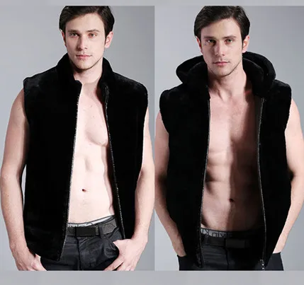 Vetement Elegant Casual High Street Sleeveless Black Men's Faux Fur Vest Coat Autumn Winter Thick Mink Coat Jacket V549