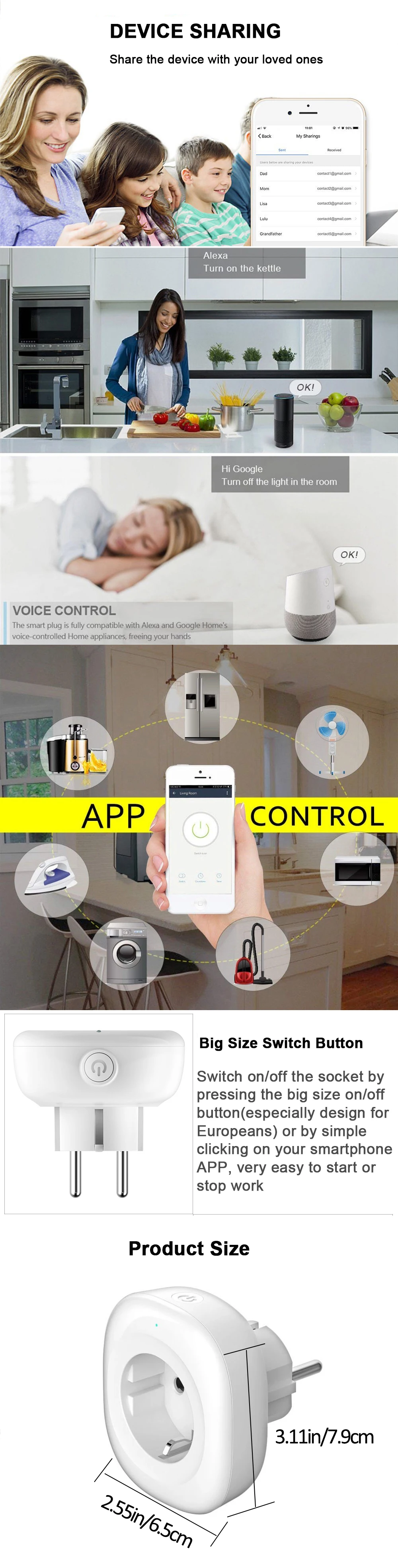 Умная розетка EU power Plug Wifi Smart Plug мобильное приложение Дистанционное управление USB Выход работает с Amazon Alexa Google Home