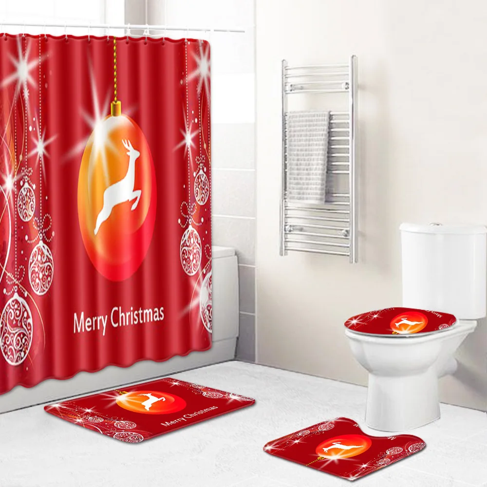 Zeegle Merry Christmas занавеска для душа моющийся коврик для туалета коврик для ванной комнаты Противоскользящий коврик для душа Впитывающий Коврик для ванной комнаты Набор - Цвет: QA27