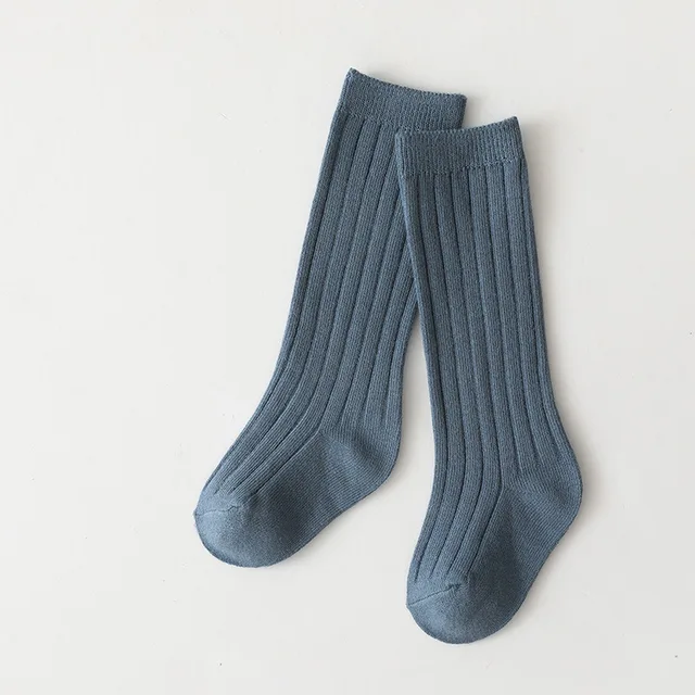 Spainish Kids Socks Baby Boys Girls Cotton Breathable Stripe Soft Sock Children Knee High Long Socks School Uniform Socks Jeans Blue
