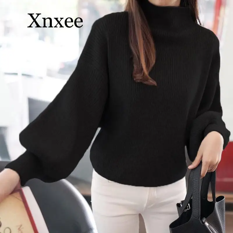 2020 Loose Winter Sweaters Fashion red white Turtleneck lantern Sleeve Pullovers Loose Knitted Sweaters Female Jumper Tops 2020 Loose Winter Sweaters Fashion red white Turtleneck lantern Sleeve Pullovers Loose Knitted Sweaters Female Jumper Tops