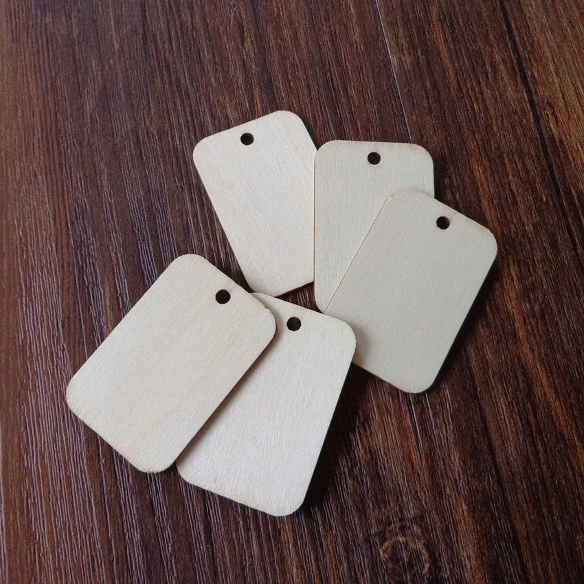 

50pcs Unfinished Blank Rectangle Wooden Hanging Tags Labels Wood Gift Tag Party DIY Crafts Decor
