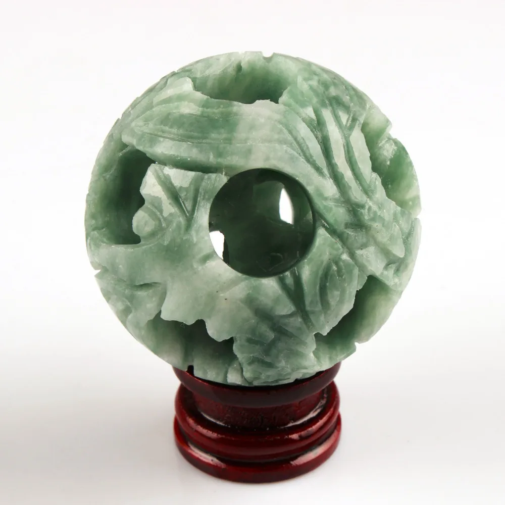 2.2 inch Зеленое Пятно jade Balls include ball Carving Sphere Древесины стоять Чакра Исцеление Рейки