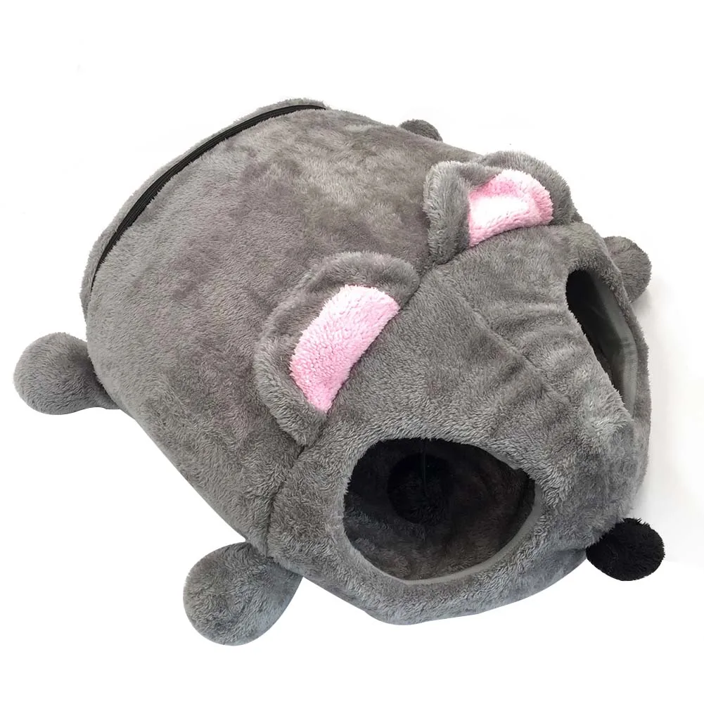 

Cute Cat Bed Washable Kittens Holes Warm Soft House Wear Resistant. Mouse Shaped Sleeping Waterproof Bottom Hideout Pet Supplies
