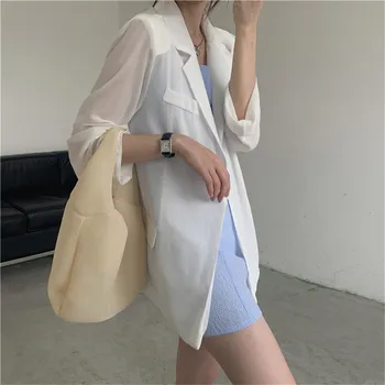 

2020 New Sunscreen Blazer Women Summer Office Lady Loose Solid Minimalist OL Long-sleeved Cardigan Suit Jacket Tops Femme