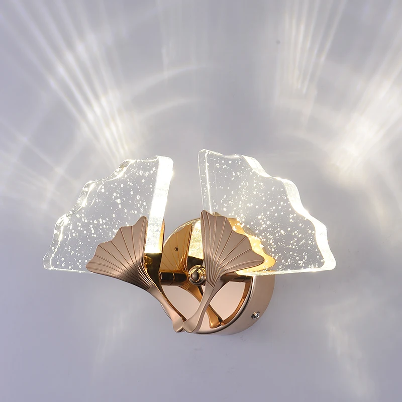 

LED Apricot Leaves K9 Crystal Bubble Wall Lamps Luxury Bedroom Bedside Light Porch Hotel Corridor Hallway Warm LED Wall Sconce