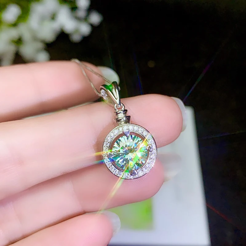BOEYCJR 925 серебро 1ct/2ct зеленый Муассанит VVS помолвка элегантный свадебный кулон ожерелье для женщин Подарок на годовщину