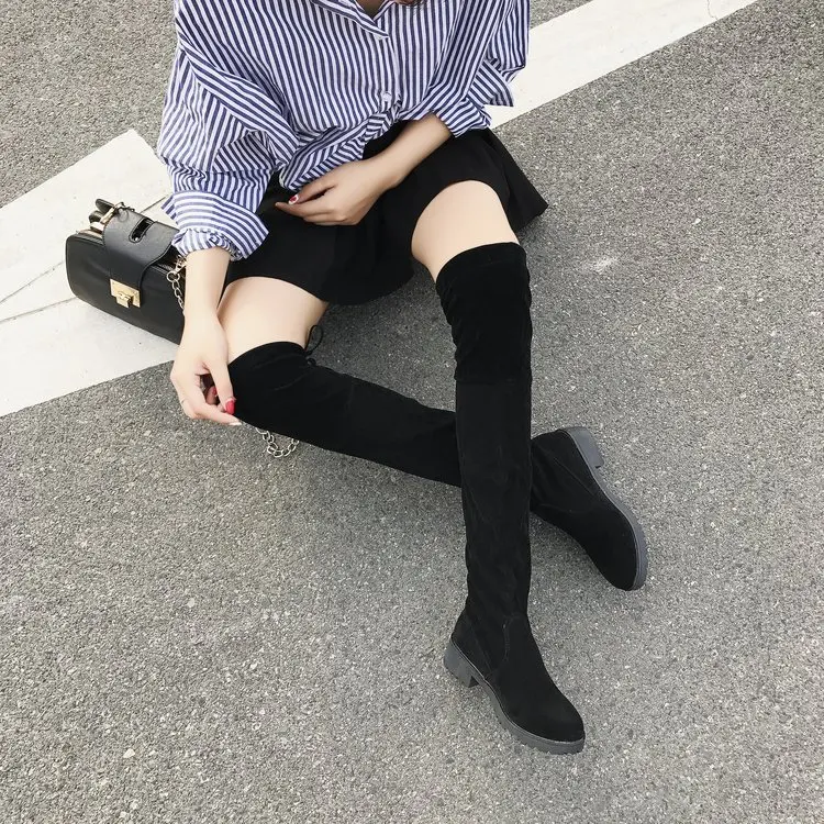 

2019 New Style over-the-Knee Boots Thigh Boot Semi-high Heeled Flat Chunky-Heel Winter Small Chili over-the-Knee Boots Winter 3c
