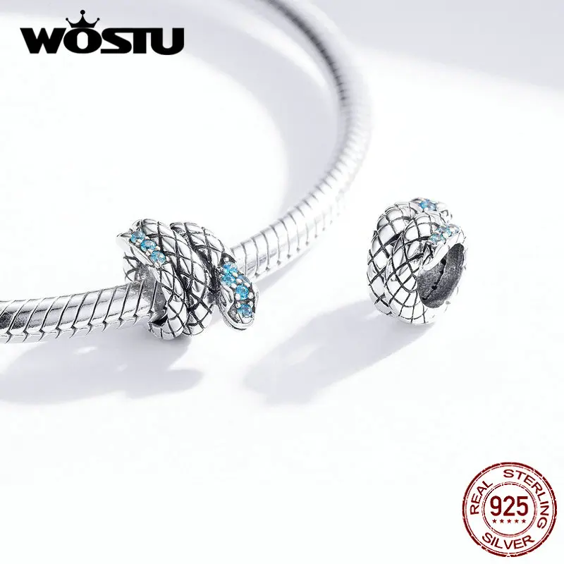 WOSTU, Ретро стиль, змеиная текстура, подвески, 925 пробы, серебро, подходит к оригинальному браслету, подвеске, ожерелье для женщин, хорошее ювелирное изделие, FIC1351