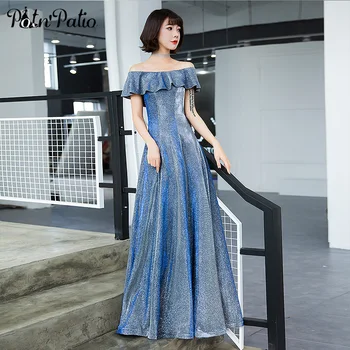 

Luxury Appliques Flower Wine Red Prom Dresses Long Sexy Boat Neck Off The Shoulder A-line Floor-length Glitter Evening Gown