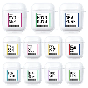 

Travel Label Country Case For Airpods 1 2 Transparent Letter Soft TPU Cover Shell For Airpods 1 2 Soft TPU Protector Cover Box