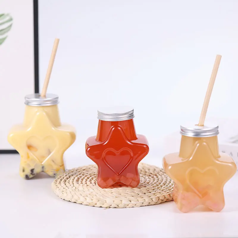 

10pcs Net red PET plastic transparent drinking bottle cold drink ice coffee milk tea juice cup creative 400ml packaging cups