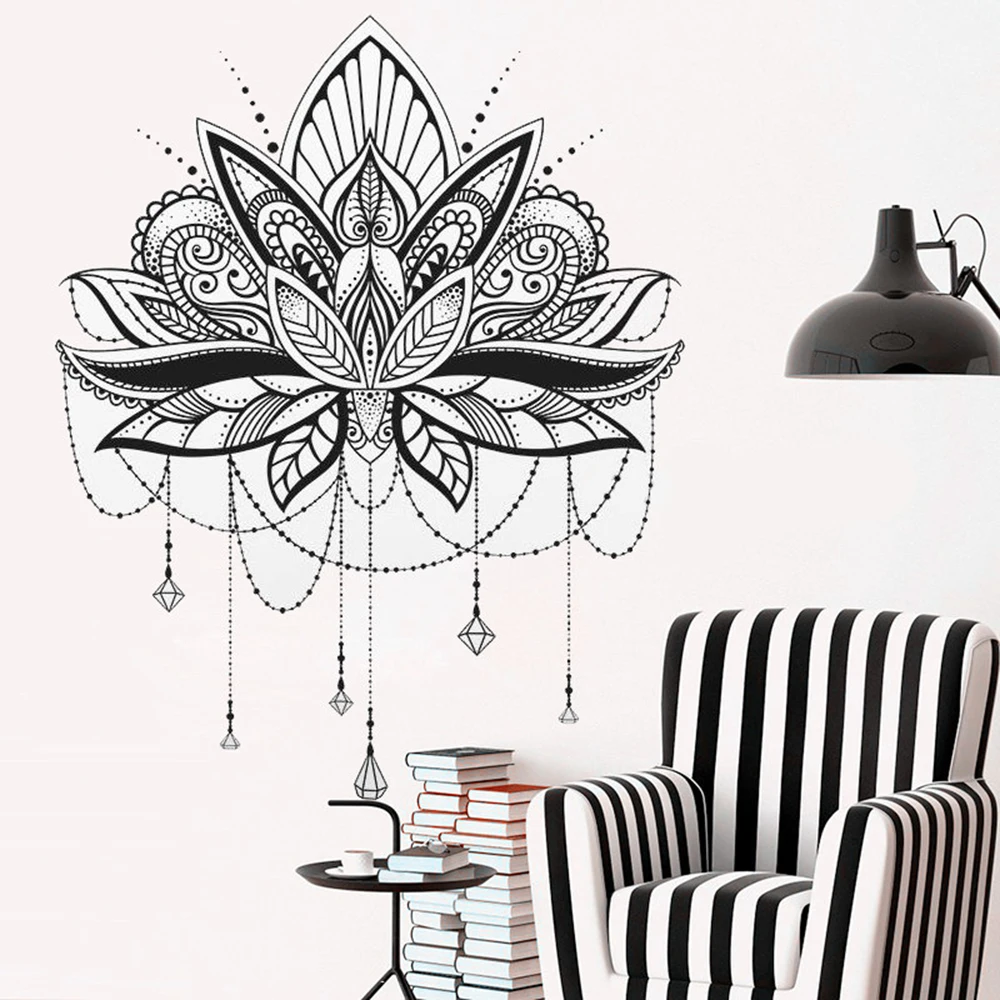 Wall Sticker Yoga Studio Decoration Mandala Lotus Pattern Design Decal Large Size Murals Vinyl Decals | Дом и сад