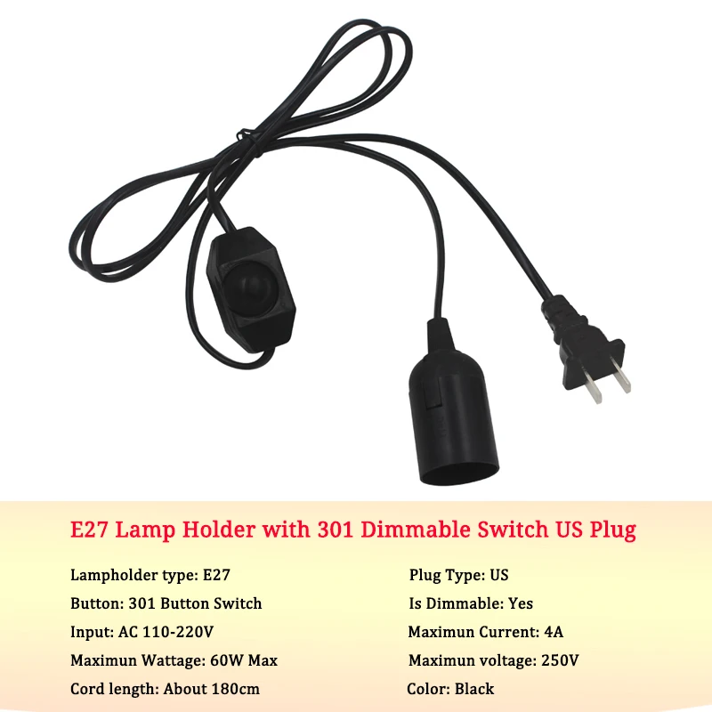 E27 Lamp Holder 303 Button Swith with White/ Black Suspension Extension Cord hanging wire for DIY Chandelier Bulb Light Lighting - Цвет: US Black