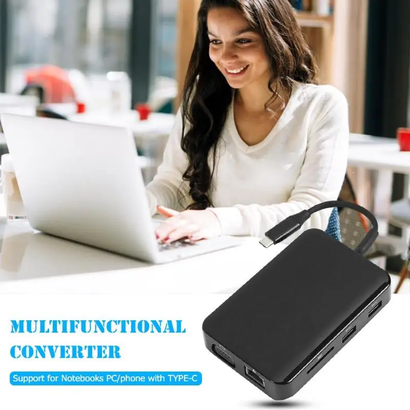 Type C концентратор 9 в 1 конвертер PD USB HDMI VGA RJ45 3,5 мм адаптер для аудио-видео, применимый к Apple Mac Book Xiaomi notebook