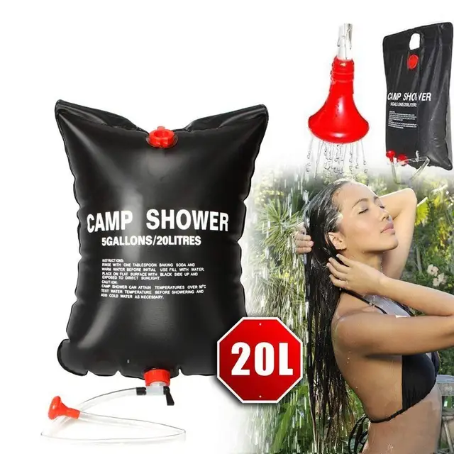 US $5.51 20L Water Bag Foldable Solar Energy Heated Camp PVC Shower Bag Outdoor Camping BBQ Hiking Climbing 