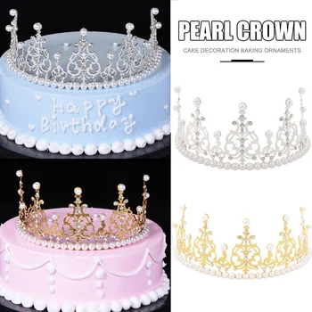 

Cake Decoration Imitation Pearl Rhinestone Crown Birthday Baking Alloy Semicircle Crown Decoration Accesoories Birthday Party