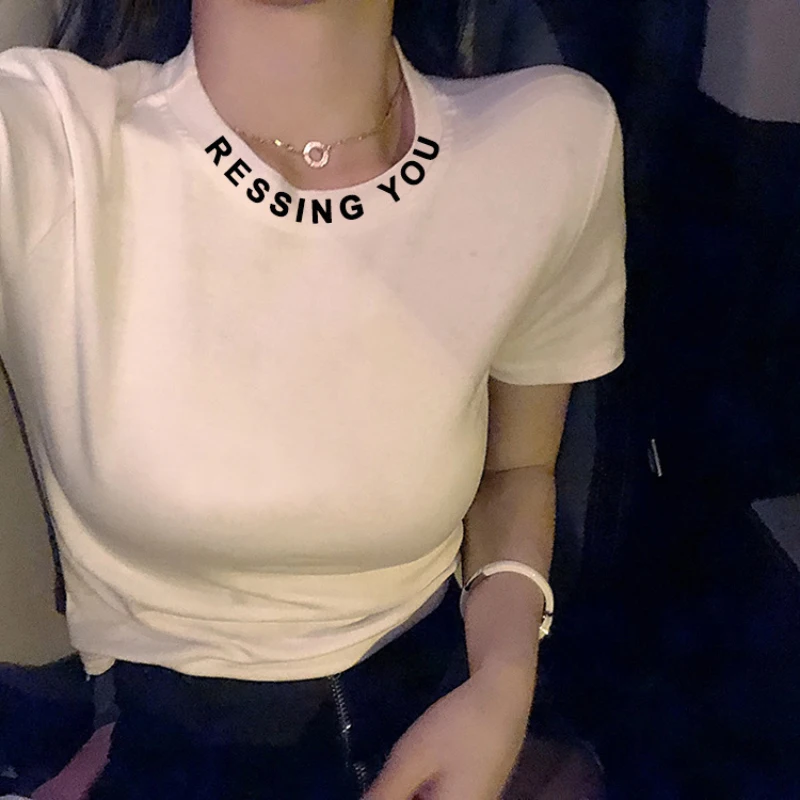 Женская футболка с коротким рукавом, лето, новая сексуальная тонкая короткая футболка, Корейская версия, повседневная облегающая женская рубашка