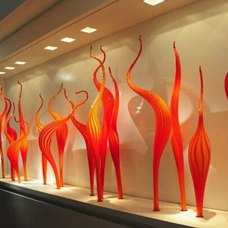 

Hot Sale Hand Blown Glass Reed Floor Lamp Orange Murano Glass Sculpture 100% Mouth Blown Glass Sculpture for Party Garden