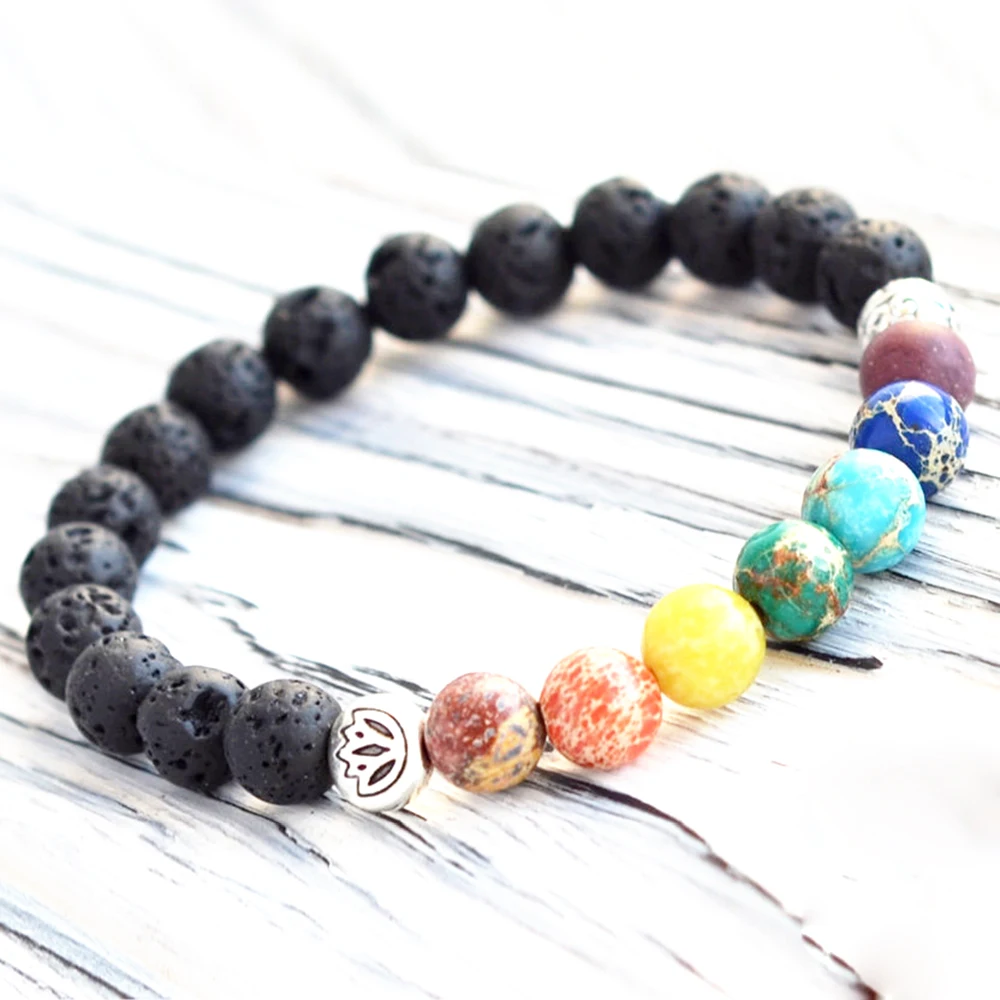 Торговля Lotus Charm 7 Chakra браслет натуральный из лавового камня духовная молитва йоги стрейч браслет женский йога тибетские ювелирные изделия