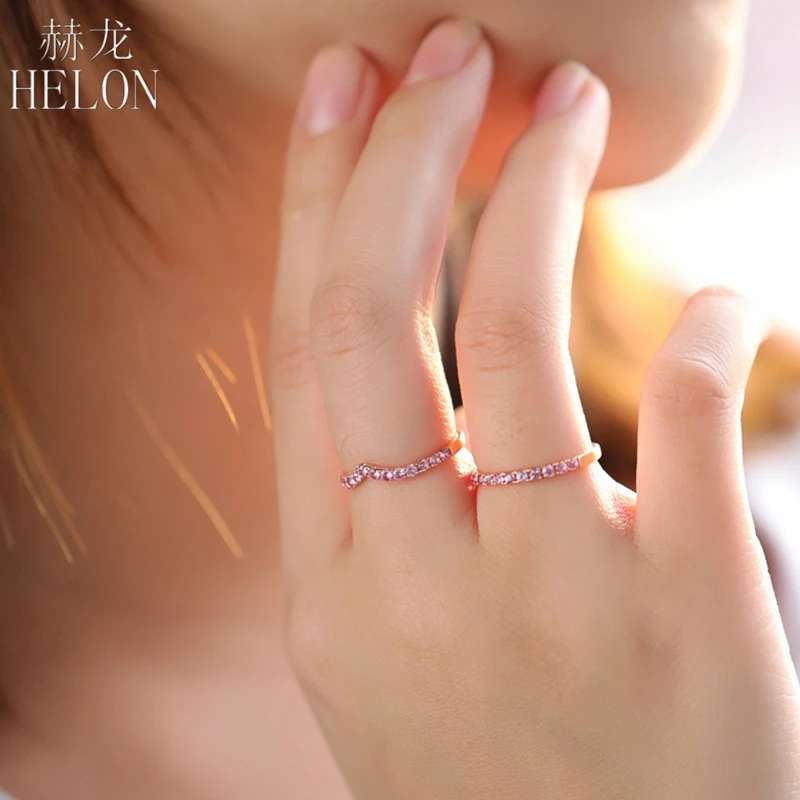 HELON твердые, 14 K, покрыто розовым золотом 0.35ct круглой огранки натуральная Природный розовый сапфир Свадебные Для женщин, хорошее ювелирное изделие, уникальные модные кольцаа